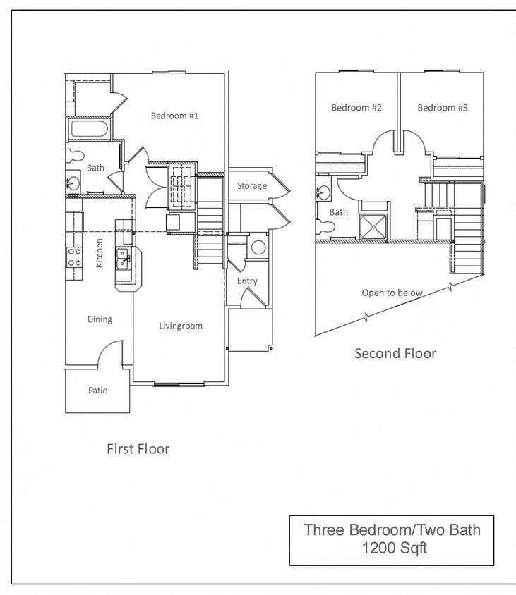 a floor plan of a house with two bedrooms and two baths